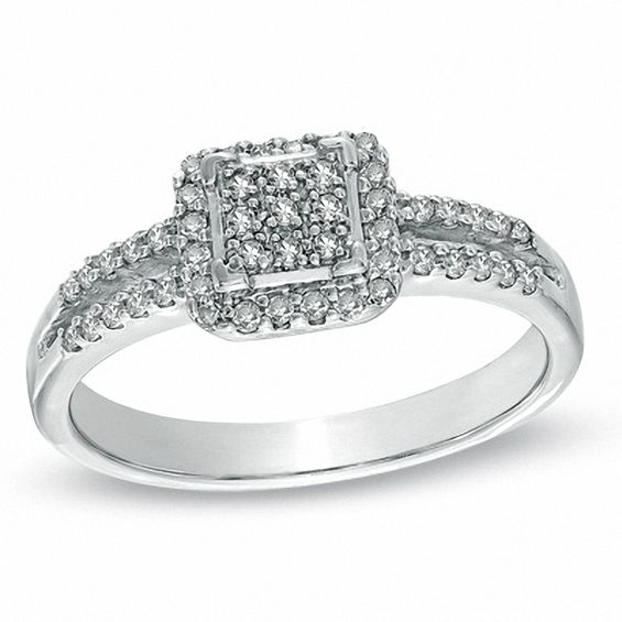 1/4 CT. T.w. Diamond Square Frame Split Shank Ring in Sterling Silver