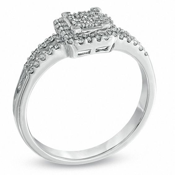 1/4 CT. T.w. Diamond Square Frame Split Shank Ring in Sterling Silver