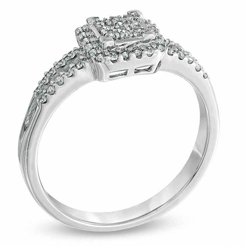 Main Image 2 of 1/4 CT. T.W. Diamond Square Frame Split Shank Ring in Sterling Silver