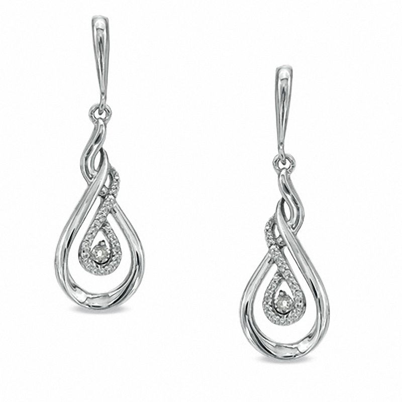 Main Image 1 of 1/10 CT. T.W. Diamond Double Loop Twist Drop Earrings in Sterling Silver