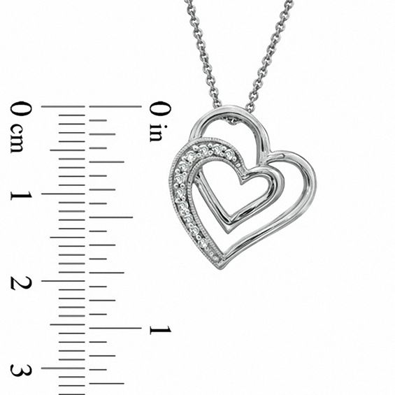 1/10 CT. T.w. Diamond Tilted Double Heart Pendant in Sterling Silver