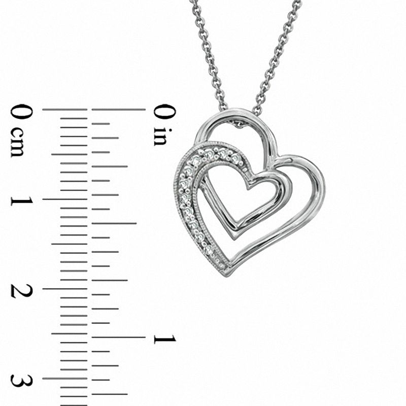 Main Image 2 of 1/10 CT. T.W. Diamond Tilted Double Heart Pendant in Sterling Silver