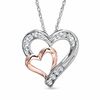 Thumbnail Image 0 of Lab-Created White Sapphire Double Heart Pendant in Sterling Silver and 14K Rose Gold Vermeil