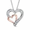 Thumbnail Image 1 of Lab-Created White Sapphire Double Heart Pendant in Sterling Silver and 14K Rose Gold Vermeil