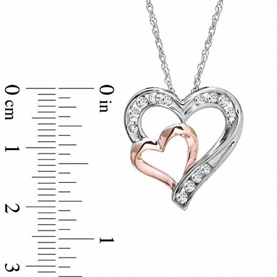 Lab-Created White Sapphire Double Heart Pendant in Sterling Silver and 14K Rose Gold Vermeil