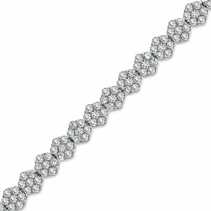 Main Image 1 of Lab-Created White Sapphire Flower Bracelet in Sterling Silver - 7.25"