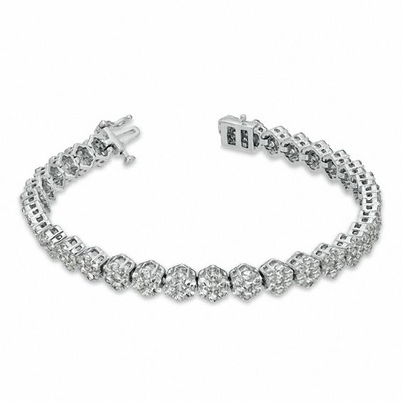 Lab-Created White Sapphire Flower Bracelet in Sterling Silver - 7.25"