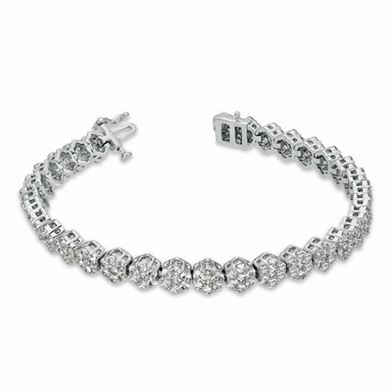Main Image 2 of Lab-Created White Sapphire Flower Bracelet in Sterling Silver - 7.25"