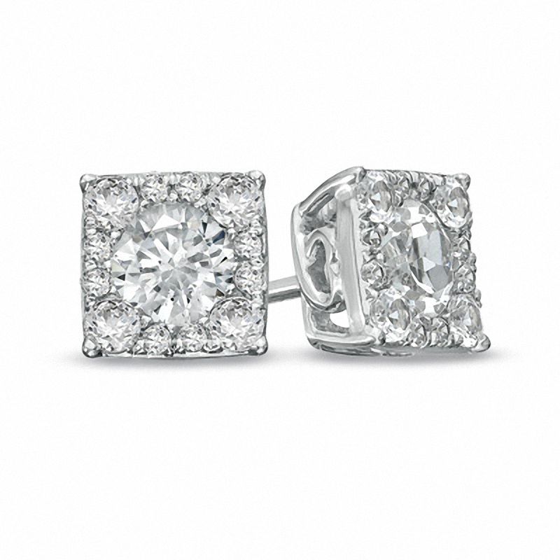 Lab-Created White Sapphire Composite Square Stud Earrings in Sterling Silver