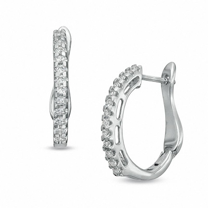 Main Image 1 of Lab-Created White Sapphire Hoop Earrings in Sterling Silver