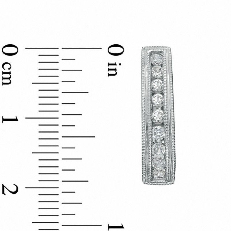 Main Image 2 of Lab-Created White Sapphire Milgrain Hoop Earrings in Sterling Silver