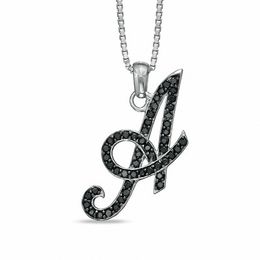 1/4 CT. T.W. Black Diamond "A" Initial Pendant in Sterling Silver