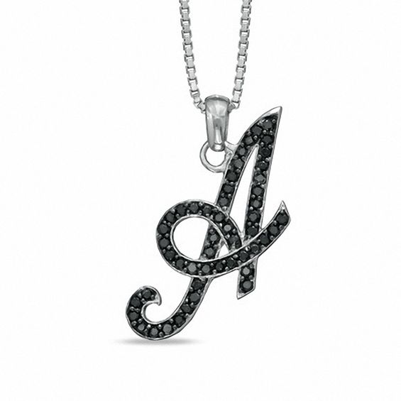 1/4 CT. T.w. Black Diamond "A" Initial Pendant in Sterling Silver
