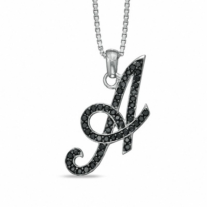 Main Image 1 of 1/4 CT. T.W. Black Diamond "A" Initial Pendant in Sterling Silver