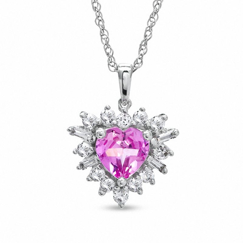 Main Image 1 of 7.0mm Lab-Created Pink and White Sapphire Heart Pendant in Sterling Silver