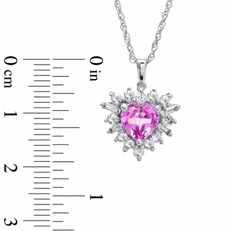 Main Image 2 of 7.0mm Lab-Created Pink and White Sapphire Heart Pendant in Sterling Silver