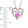 Thumbnail Image 2 of 7.0mm Lab-Created Pink Sapphire and Diamond Accent Double Heart Pendant in Sterling Silver with 14K Rose Gold Plate