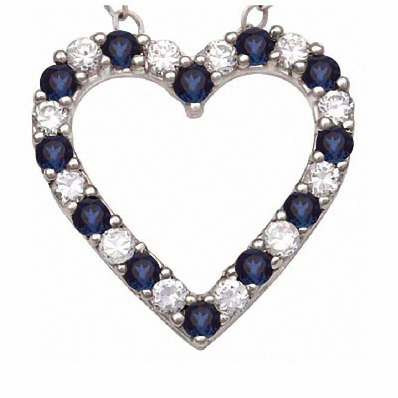 Main Image 1 of Lab-Created Blue and White Sapphire Heart Pendant in Sterling Silver