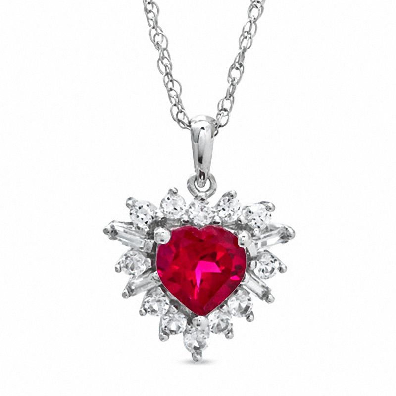 Main Image 1 of 7.0mm Lab-Created Ruby and White Sapphire Frame Heart Pendant in Sterling Silver
