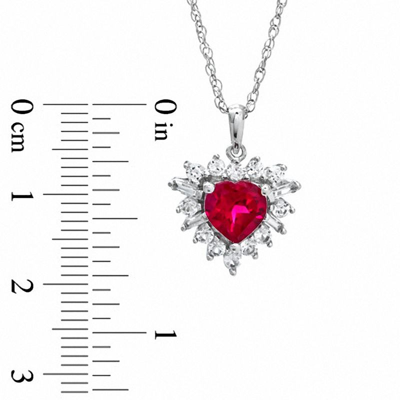 Main Image 2 of 7.0mm Lab-Created Ruby and White Sapphire Frame Heart Pendant in Sterling Silver