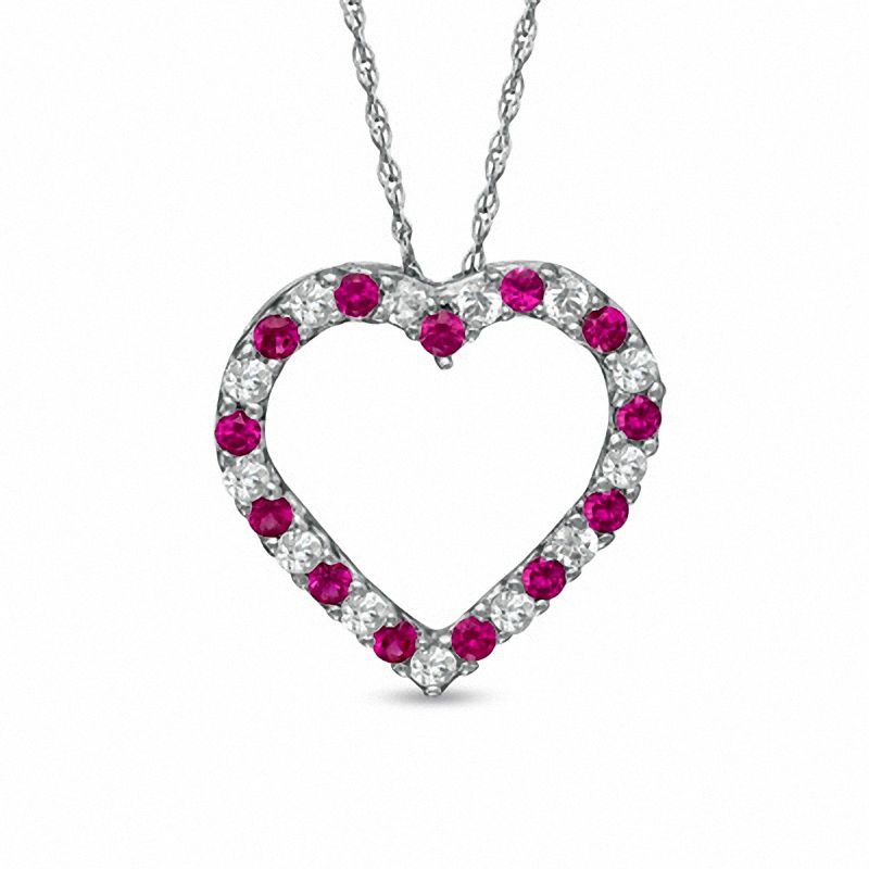 Main Image 1 of Lab-Created Ruby and White Sapphire Heart Pendant in Sterling Silver