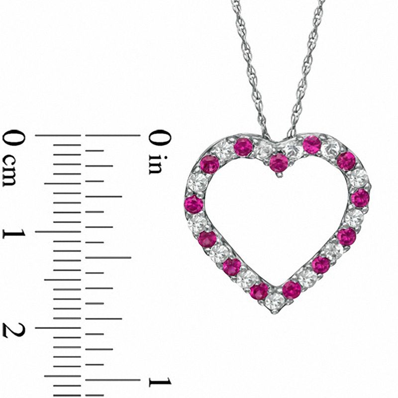 Main Image 2 of Lab-Created Ruby and White Sapphire Heart Pendant in Sterling Silver