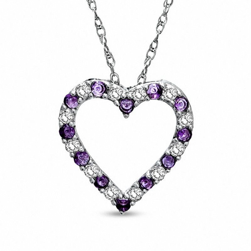Main Image 1 of Amethyst and Lab-Created White Sapphire Heart Pendant in Sterling Silver
