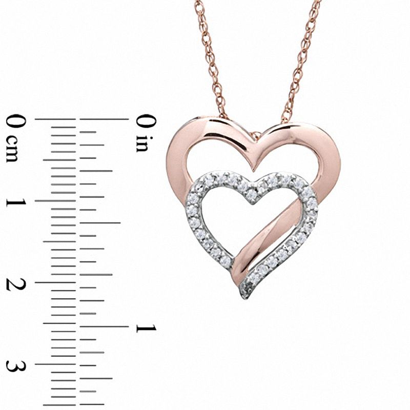 Lab-Created White Sapphire Double Heart Pendant in Sterling Silver and 14K Rose Gold Vermeil