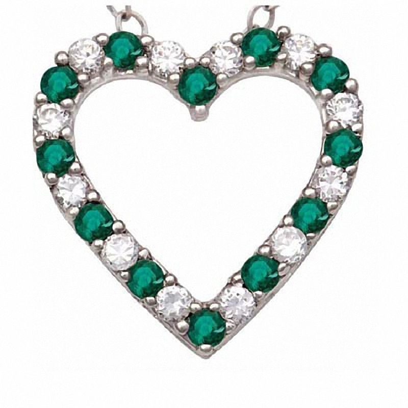 Main Image 1 of Lab-Created Emerald and White Sapphire Heart Pendant in Sterling Silver