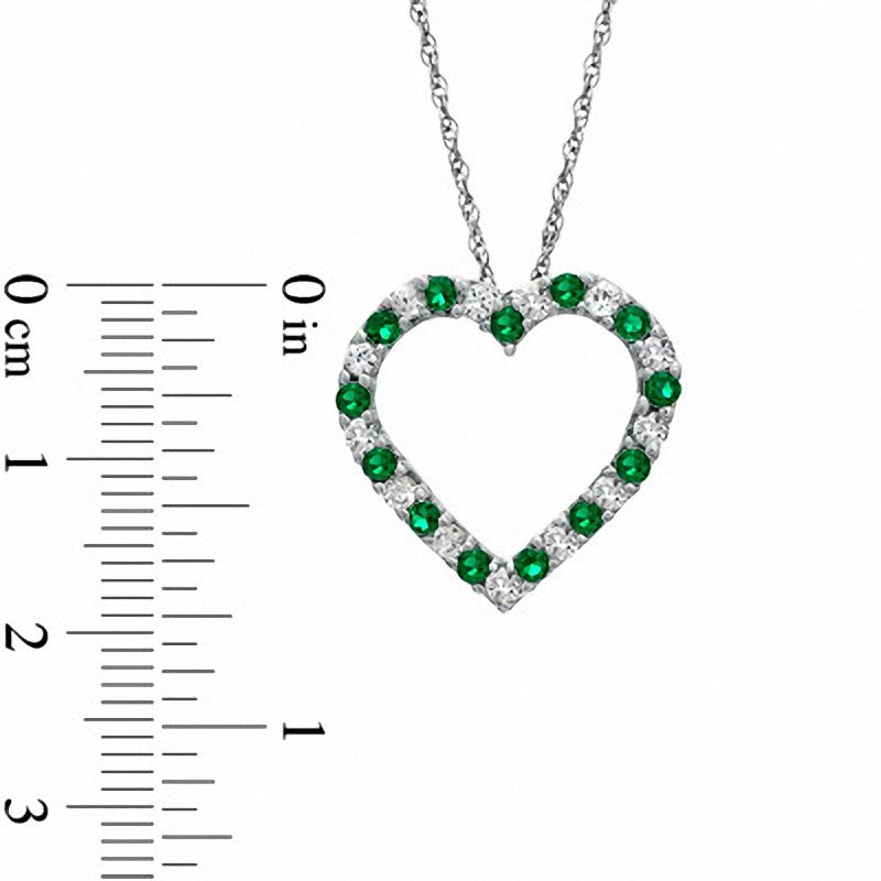 Main Image 2 of Lab-Created Emerald and White Sapphire Heart Pendant in Sterling Silver