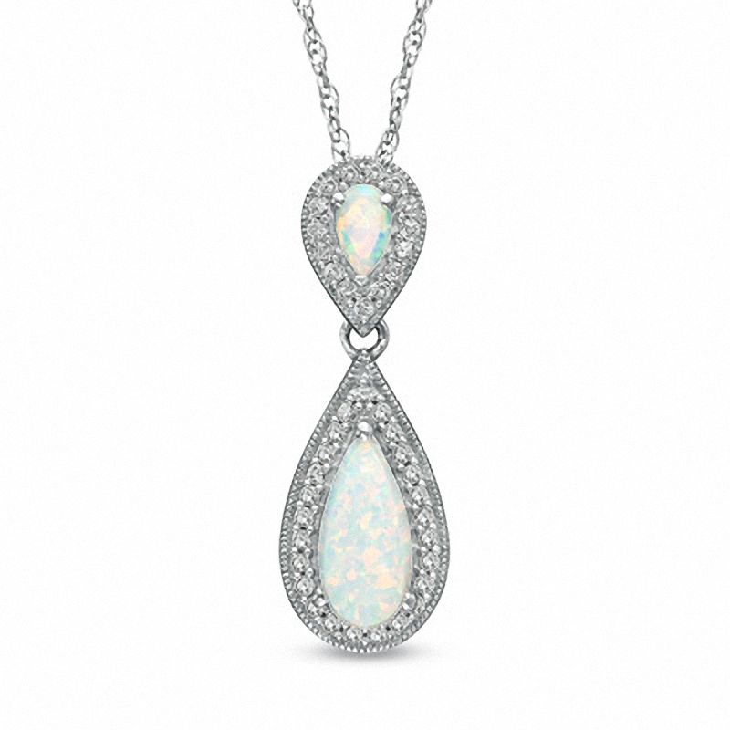 Main Image 1 of Pear-Shaped Lab-Created Opal and White Sapphire Drop Pendant in Sterling Silver