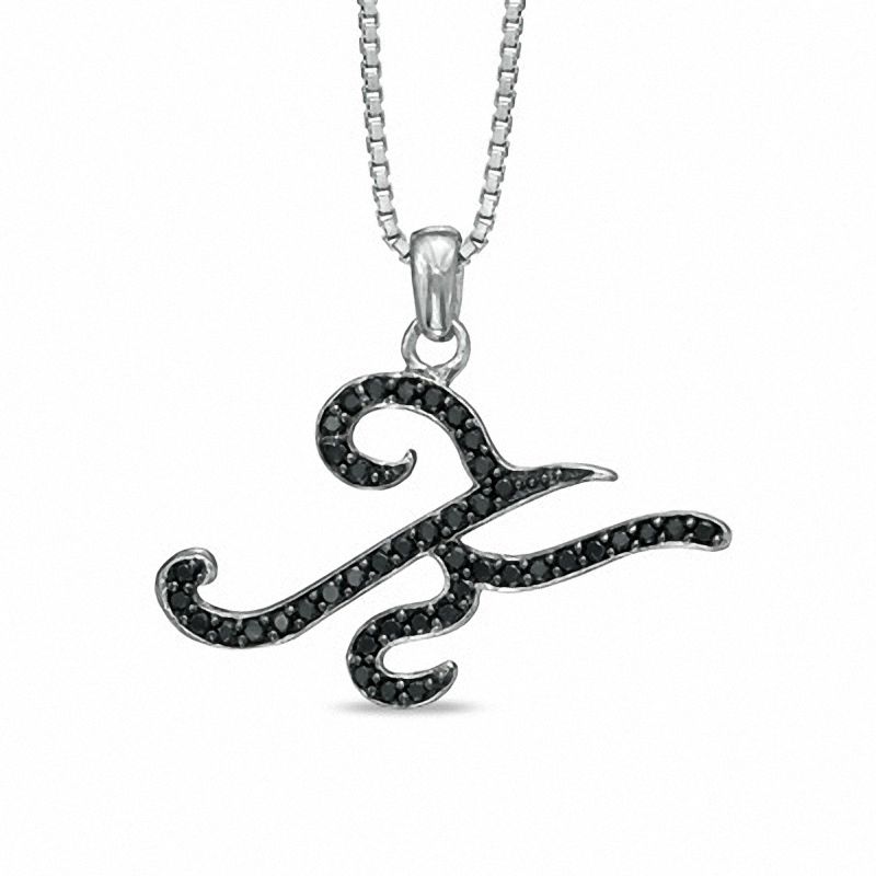 Main Image 1 of 1/4 CT. T.W. Black Diamond "K" Initial Pendant in Sterling Silver