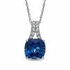 Thumbnail Image 0 of 10.0mm Cushion-Cut Lab-Created Blue and White Sapphire Pendant in Sterling Silver