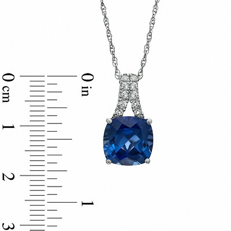 10.0mm Cushion-Cut Lab-Created Blue and White Sapphire Pendant in Sterling Silver