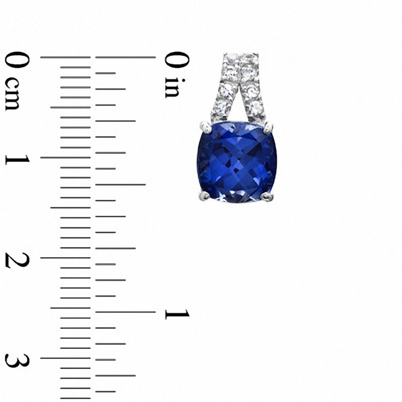 Main Image 2 of 8.0mm Cushion-Cut Lab-Created Blue and White Sapphire Earrings in Sterling Silver