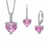 Thumbnail Image 0 of Heart-Shaped Lab-Created Pink and White Sapphire Pendant and Earrings Set in Sterling Silver