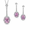 Thumbnail Image 1 of Cushion-Cut Lab-Created Pink Sapphire Pendant and Earrings Set in Sterling Silver