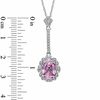 Thumbnail Image 2 of Cushion-Cut Lab-Created Pink Sapphire Pendant and Earrings Set in Sterling Silver