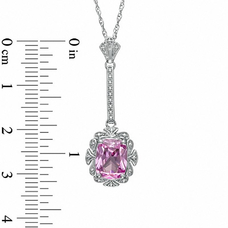 Main Image 2 of Cushion-Cut Lab-Created Pink Sapphire Pendant and Earrings Set in Sterling Silver