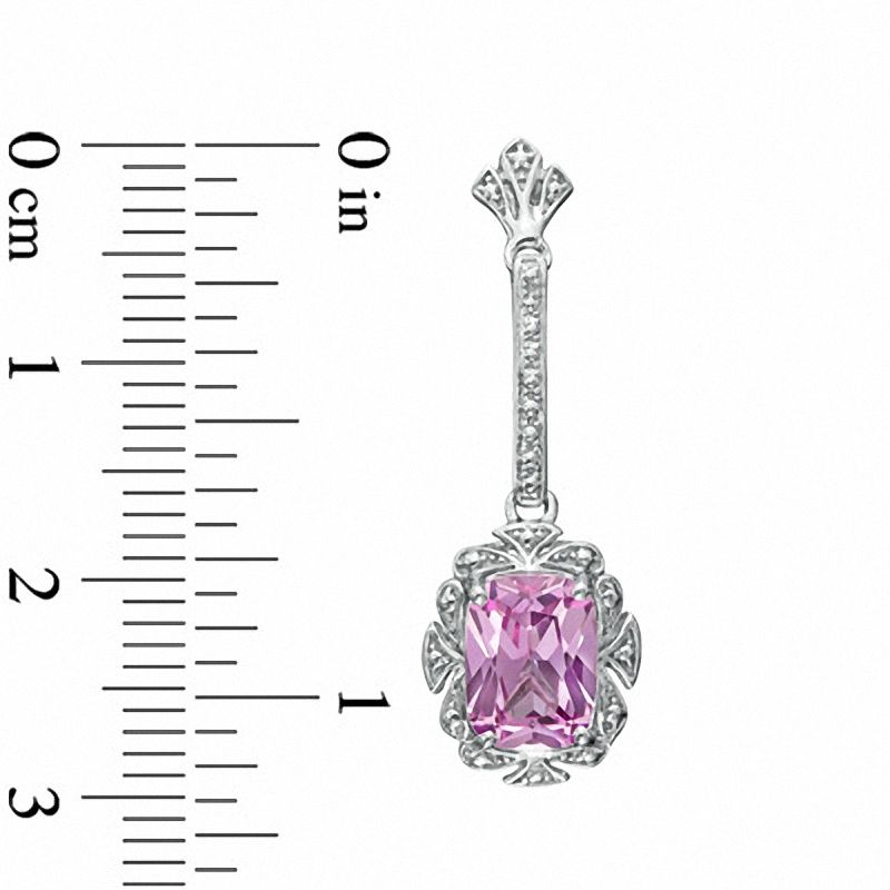 Main Image 3 of Cushion-Cut Lab-Created Pink Sapphire Pendant and Earrings Set in Sterling Silver