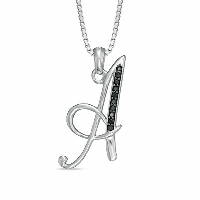 Main Image 1 of Black Diamond Accent "A" Initial Pendant in Sterling Silver