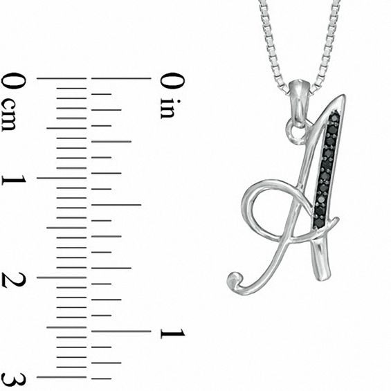 Black Diamond Accent "A" Initial Pendant in Sterling Silver