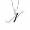 Thumbnail Image 1 of Black Diamond Accent "N" Initial Pendant in Sterling Silver