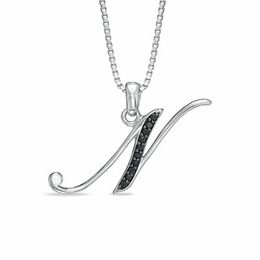 Black Diamond Accent "N" Initial Pendant in Sterling Silver