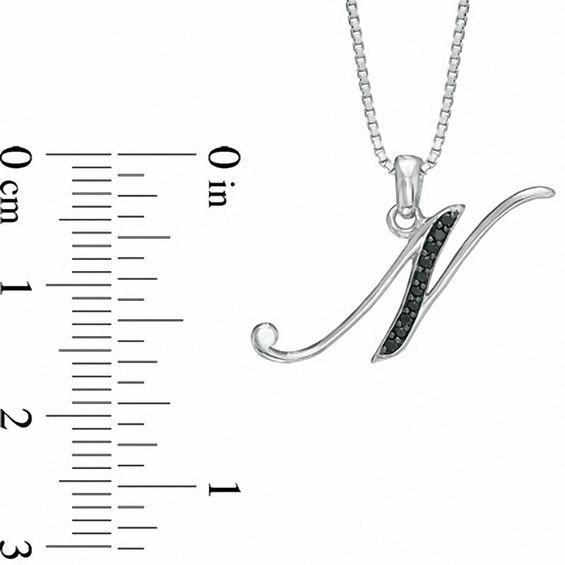 Black Diamond Accent "N" Initial Pendant in Sterling Silver