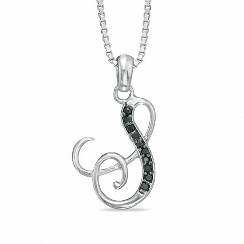 Main Image 1 of Black Diamond Accent "S" Initial Pendant in Sterling Silver