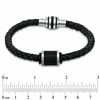 Thumbnail Image 2 of Black Braided Leather and Stainless Steel Bead Bracelet - 8.75"