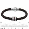 Thumbnail Image 2 of Brown Braided Leather and Stainless Steel Bead Bracelet - 8.75"