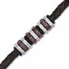 Thumbnail Image 0 of Men's Brown Braided Leather and Two-Tone Stainless Steel Disc Bead Bracelet - 8.75"