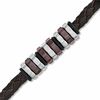 Thumbnail Image 1 of Brown Braided Leather and Two-Tone Stainless Steel Disc Bead Bracelet - 8.75"